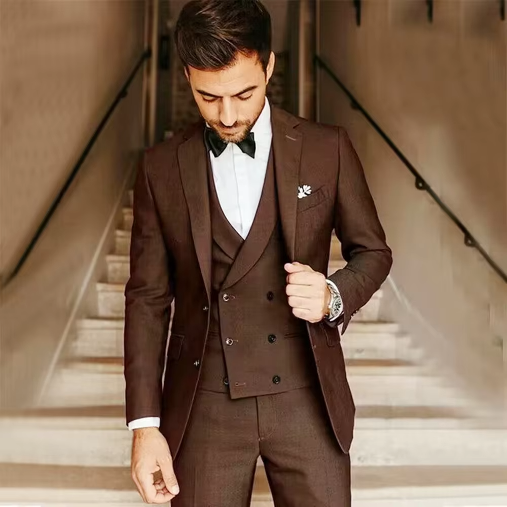 Costume Trois Pièces Slim Fit Homme Couleur Unie Avec Gilet Et Pantalon Queue De Pie Pour Mariages Et Affaires Amawinc