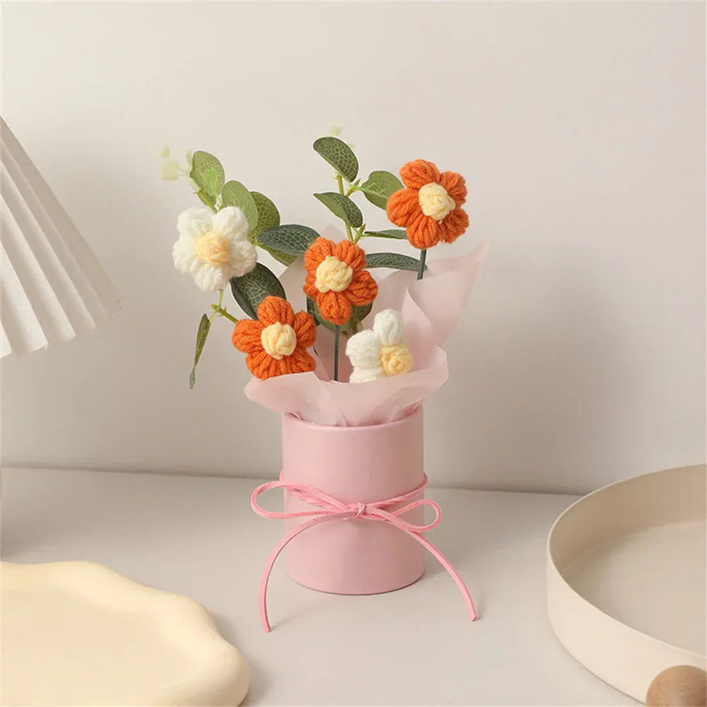 Bouquet De Fleurs Tricotées Velmora Fait Main Déco Cadeau Texture Ultra Douce Et Pelucheux