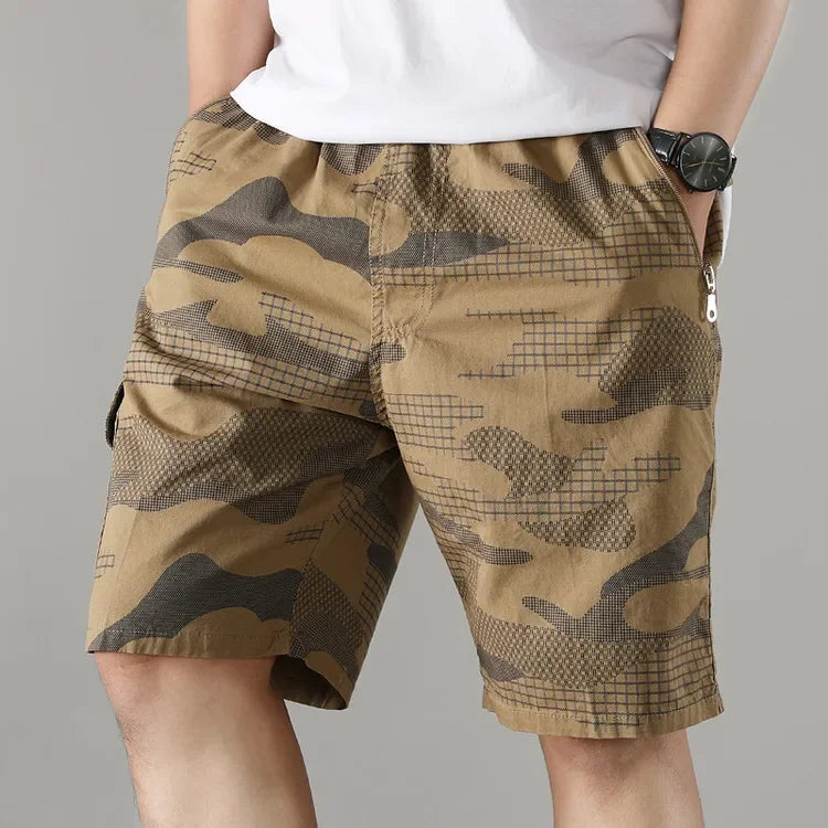 Shorts Camouflage Recon En Coton Confort Décontracté Avec Taille Élastique Et Poches Zip Utilitaires