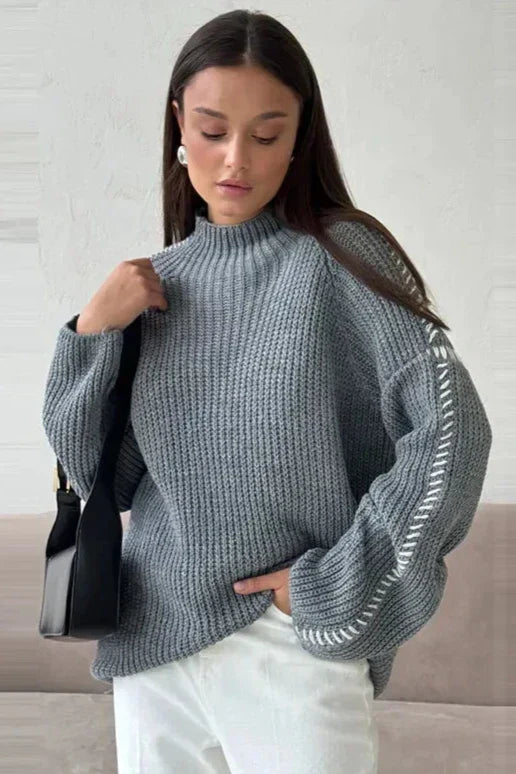 Pull Patchwork Tricot Oversize Avec Col Montant Et Manches Évasées Pour Style Moderne Et Unique