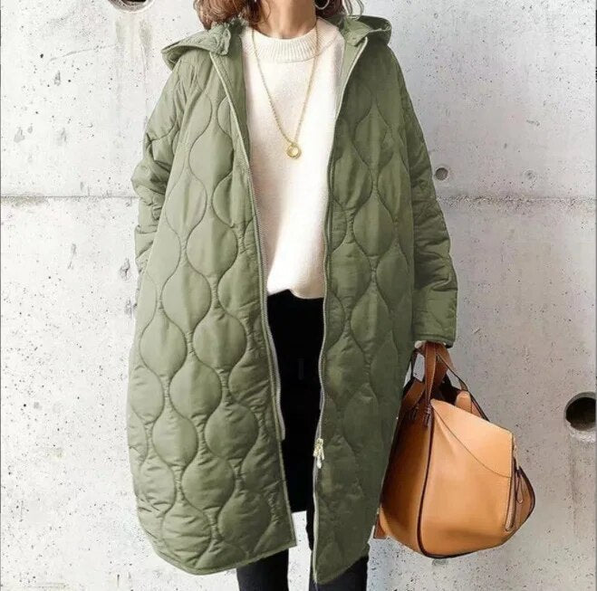 Parka Femme Amawinc Matelassee À Capuche Oversized Longueur Genou Pour Automne Hiver Confortable