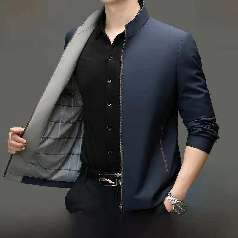 Veste Homme Amawinc en Mélange de Soie Coupe Décontractée avec Ourlet Droit Style Poli sans Effort