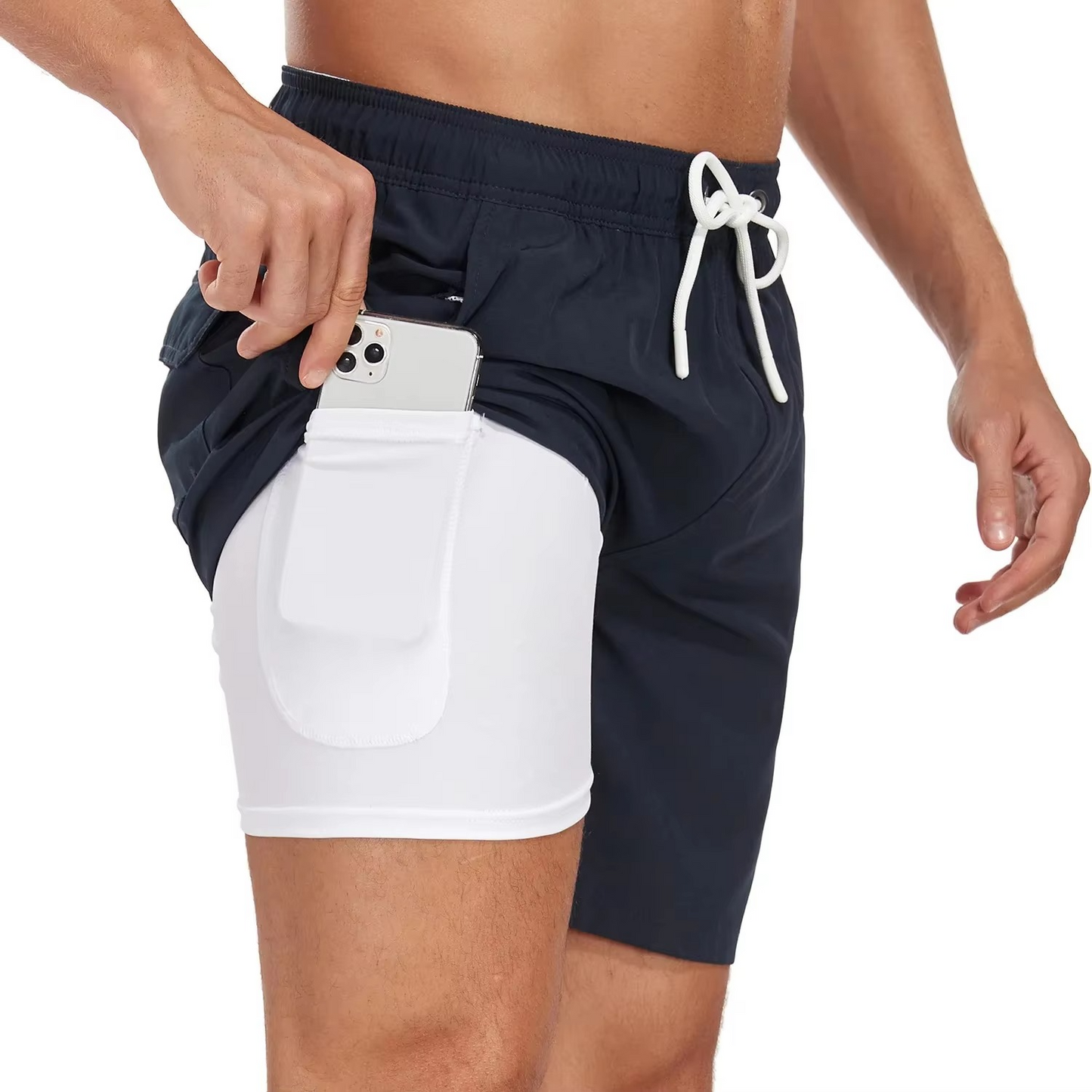 Shorts de Plage Dégradés pour Homme Léger en Mélange Soie Laitée avec Poche Téléphone Intégrée