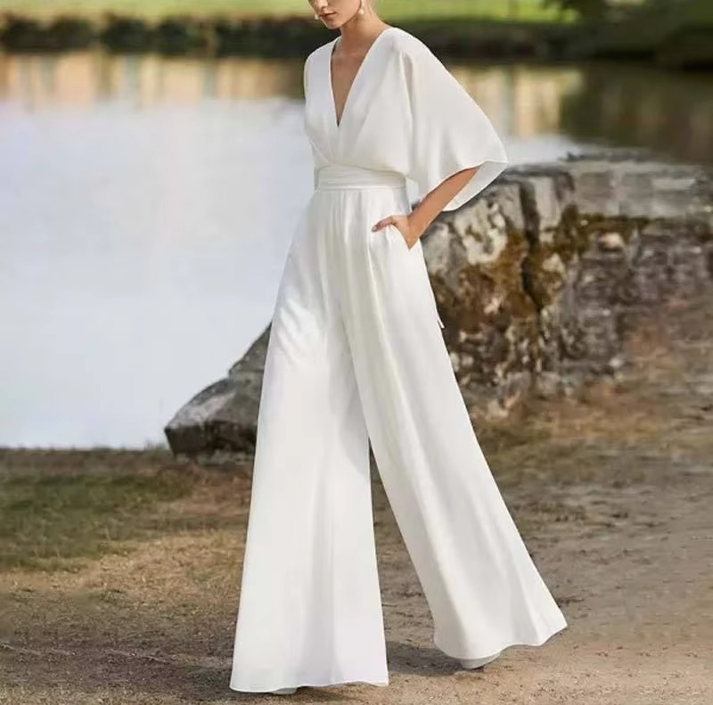 Combinaison Longue Unie À Boutons Latéraux Taille Basse Pour Femme Style Commuter Printemps Été 2025