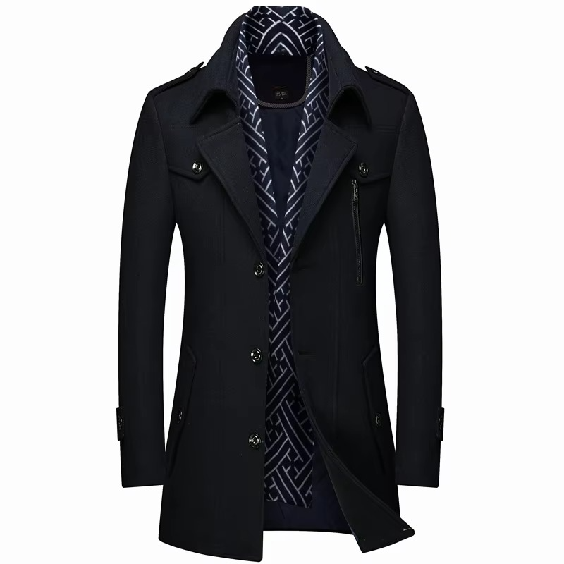 Manteau Hiver Mi Long En Laine Mélangée Pour Homme Avec Col Écharpe Doublé Chaud Amawinc Tailles M À 5XL