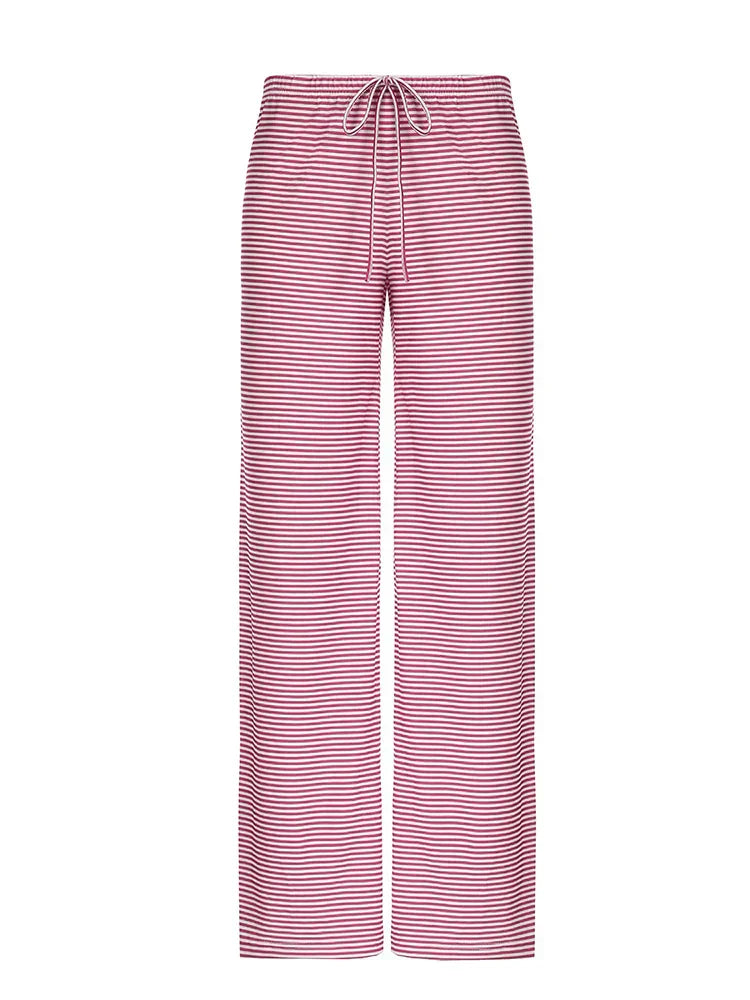 Pantalon Femme À Jambe Large Taille Haute À Rayures Léger Pour Décontracté Et Voyage