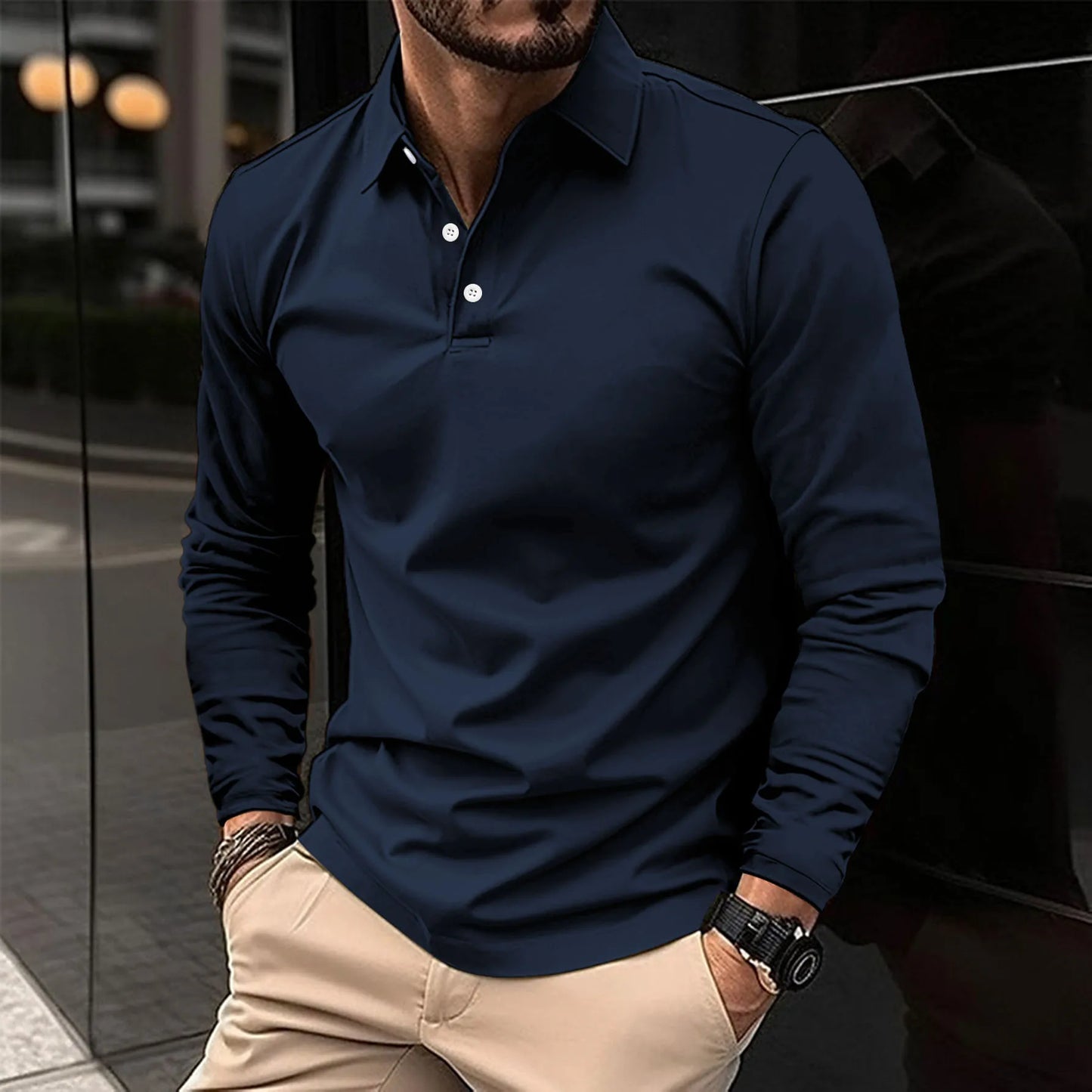 Amawinc Polo À Manches Longues Lucas Pour Homme En Coton Respirant Coupe Slim Décontracté Semi Formel