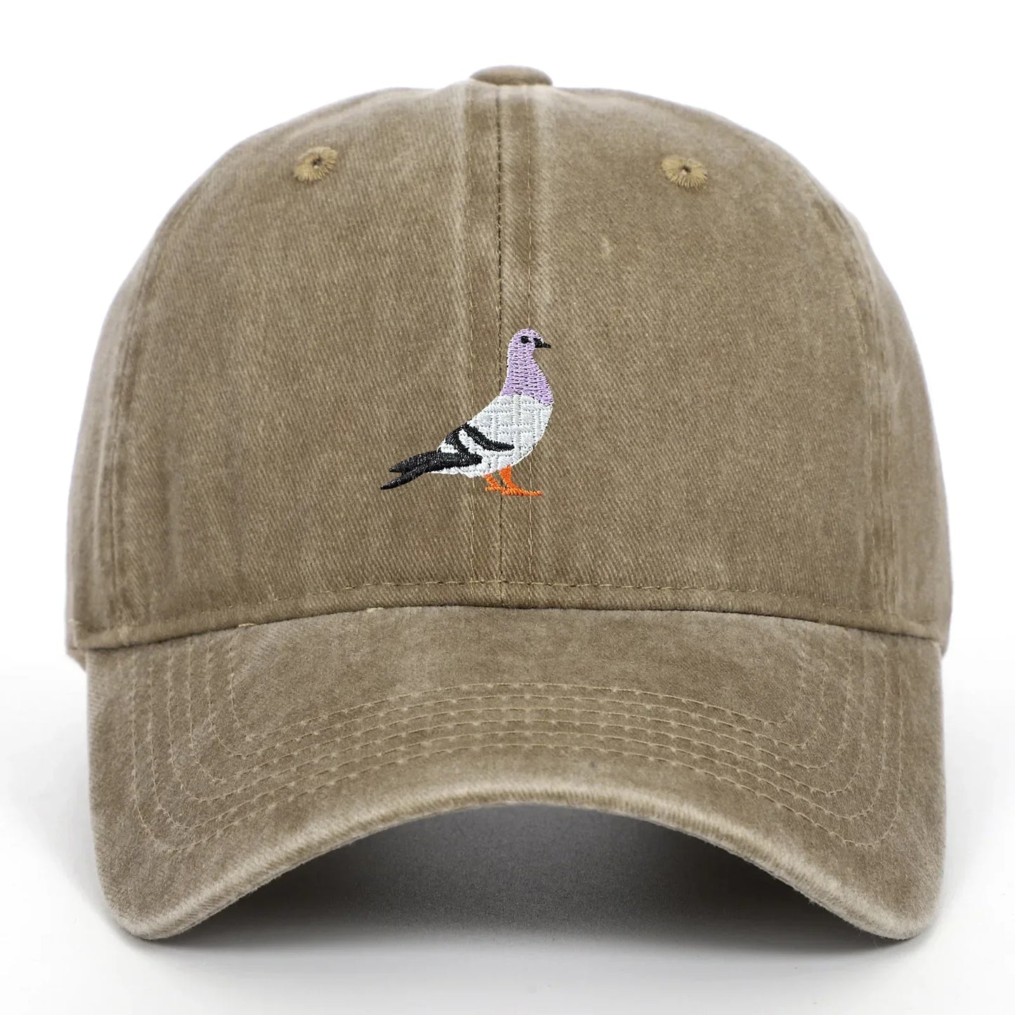 Casquette En Coton Lavé Avec Pigeon Brodé Toile Uni Réglable Taille Unique Oeillets Pour Confort