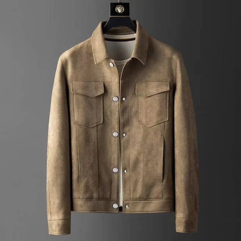 Amawinc Veste En Daim Pour Homme Coupe Slim Col Polo Polyvalente Toute L Annee De Luxe