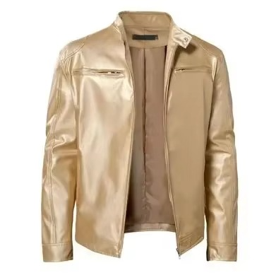 Veste Cuir PU Slim Fit Pour Homme Avec Col Debout Résistante Au Vent Style Moto Et Ville