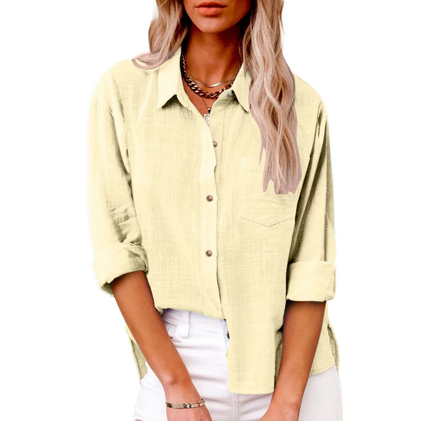 Blouse Décontractée En Coton Lin À Manches Longues Pour Femmes Printemps 2025 Confort Et Élégance