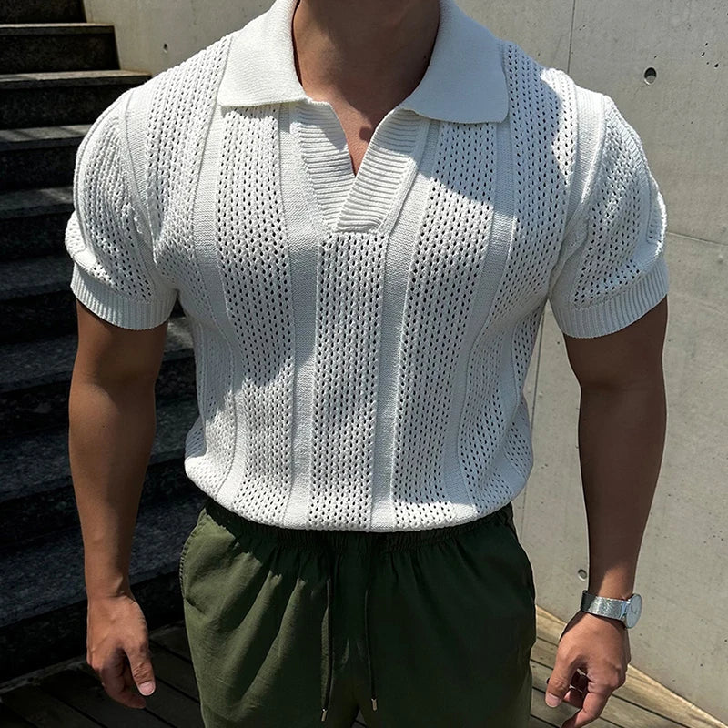 Polo Léger En Maille Avec Col Vintage Et Silhouette Ajustée Pour Sorties Ensoleillées