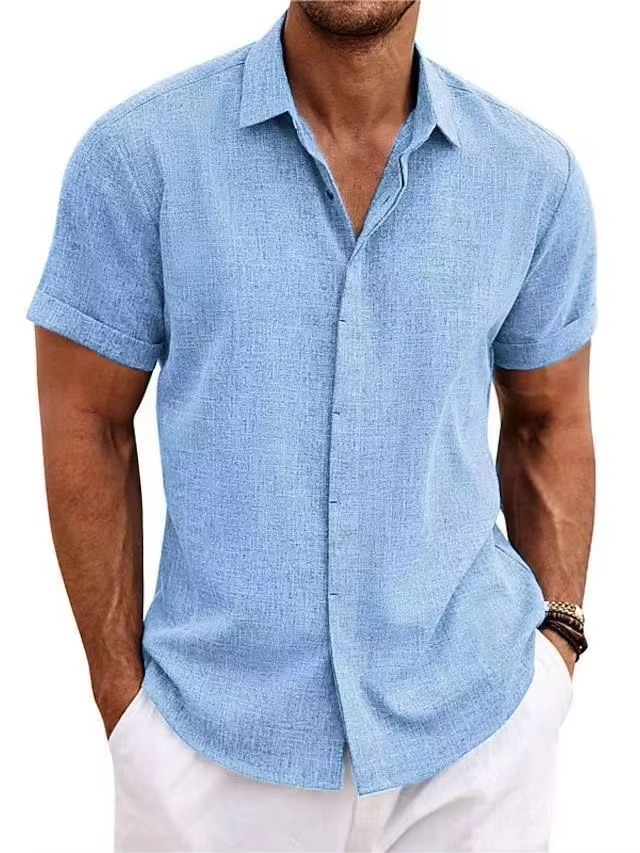Chemise Pour Homme En Lin Manches Courtes Été Léger Respirante Confortable Pour Chaudes Journées De Voyages