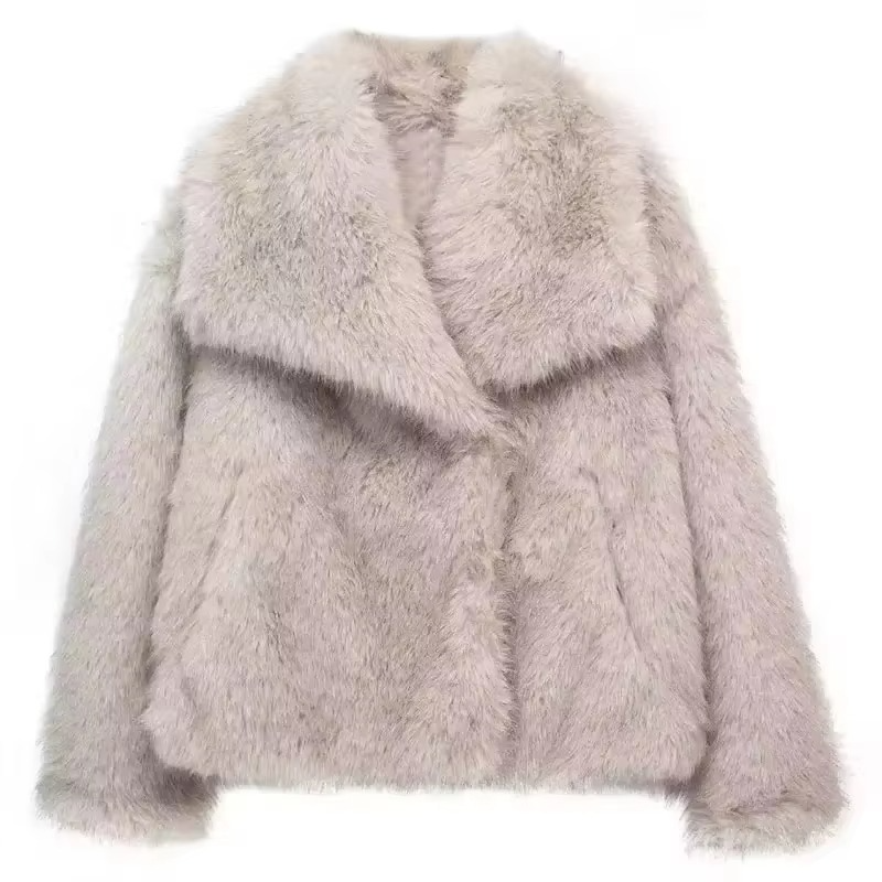 Manteau En Fausse Fourrure Pour Femme Avec Col Relevé Et Texture Pelucheuse Pour Automne Et Hiver