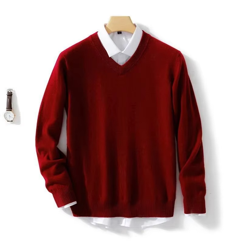 Pull En Mélange De Laine À Encolure V Pour Homme Chaud En Maille Pour L Hiver Coupe Décontractée Jusqu À 5XL Amawinc