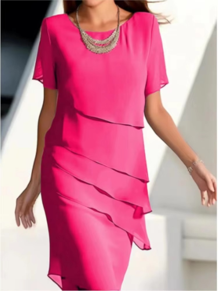 Robe D'Été Décontractée À Manches Courtes Couleur Unie Avec Bordures À Volants Pour Femmes
