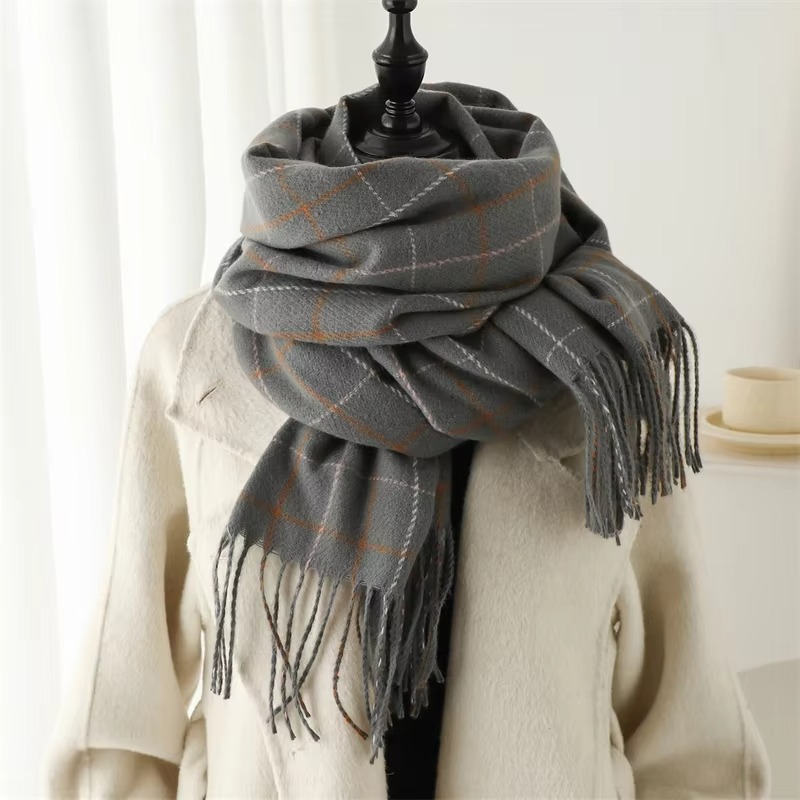 Écharpe Plaid Cachemire Pour Femme Hiver Chaude Foulard Pashmina Avec Franges
