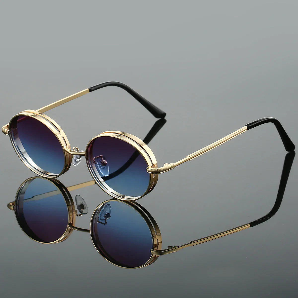Lunettes De Soleil Ava Ronde Rétro À Teinte Dégradée Ovale Monture Légère En Alliage Antireflet UV400