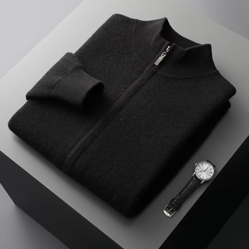Cardigan Zippé En Pure Laine Pour Homme Avec Col Montant Tricot Épais Pour L Hiver