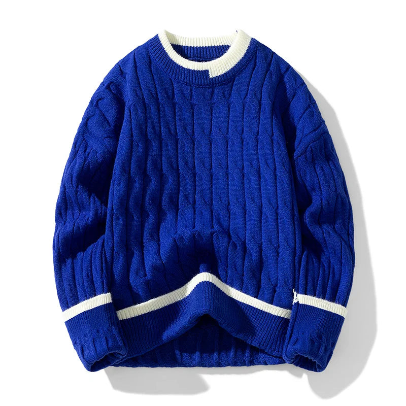 Pull En Maille Câble Cascade Confortable Avec Détails Patchwork Et Bords Côtes Raffinés Pour Jours Frais