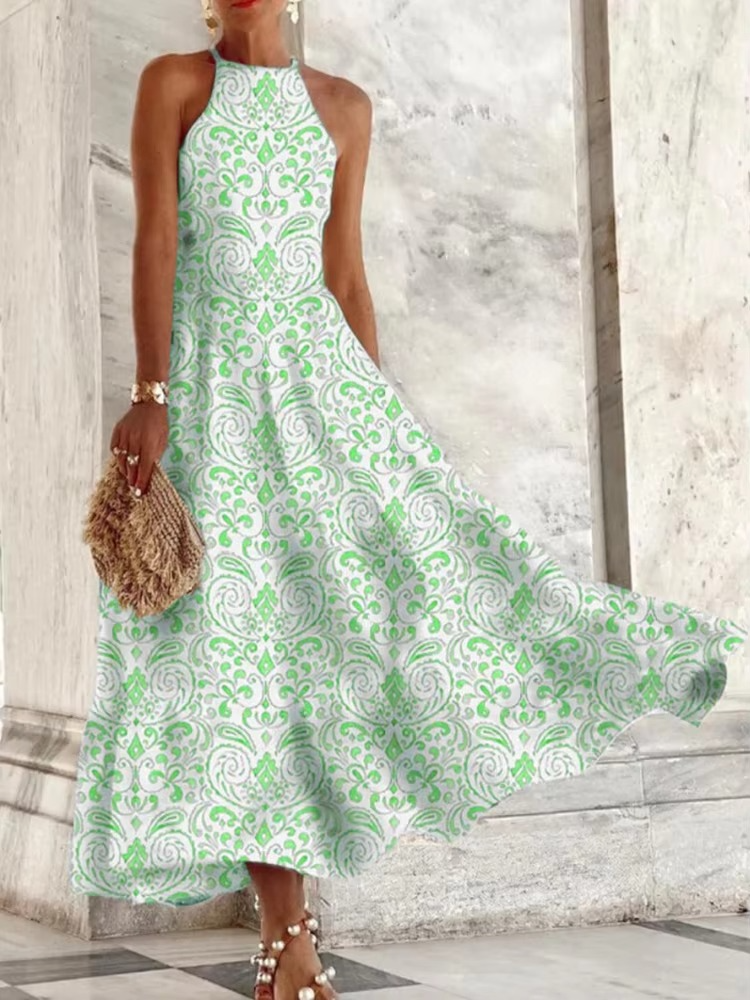Robe Maxi Sans Manches Élégante Col Halter Été Pour Femme Respirante Et Confortable