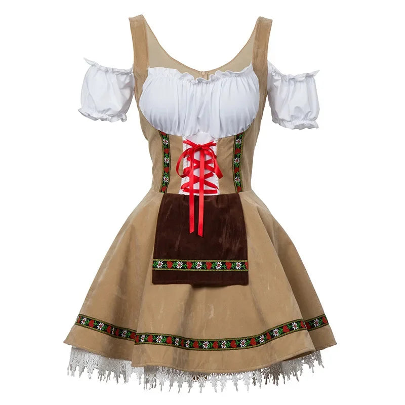 Robe Dirndl Femme Avec Corset Lacet Raffiné Manches Bouffantes Jupe Mini Ensemble Festif Amawinc Nordisk Flair
