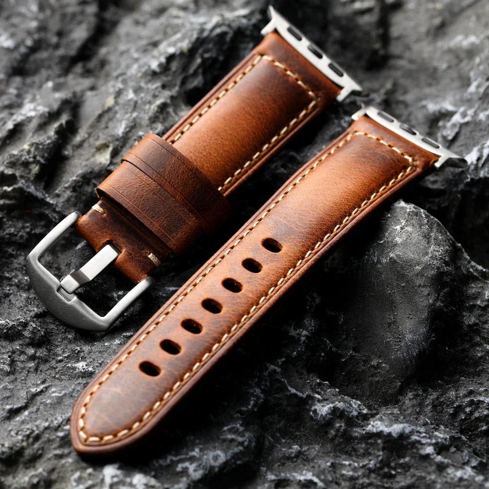 Bracelet Pour Apple Watch Cuir Véritable Fait Main Style Vintage Authentique Héritage