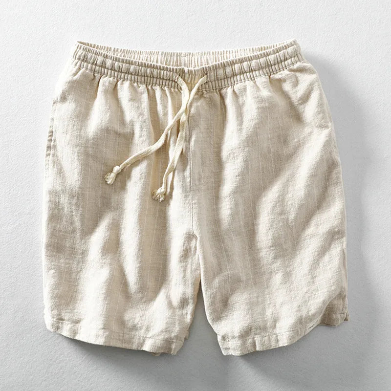 Shorts Coton Lin Pour Hommes Barcelone Respirants Avec Cordon Réglable Pour Été Polyvalents