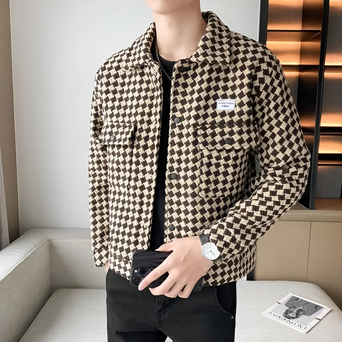 Veste Trucker Tweed Giovanni Russo Coupe Slim Ajustée Avec Finition Tissée Unique
