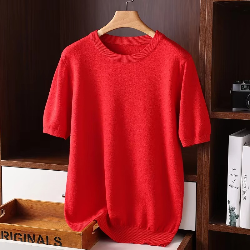 Pull Homme En Cachemire À Manches Courtes Col Rond Amawinc Léger Pour Confort Quotidien