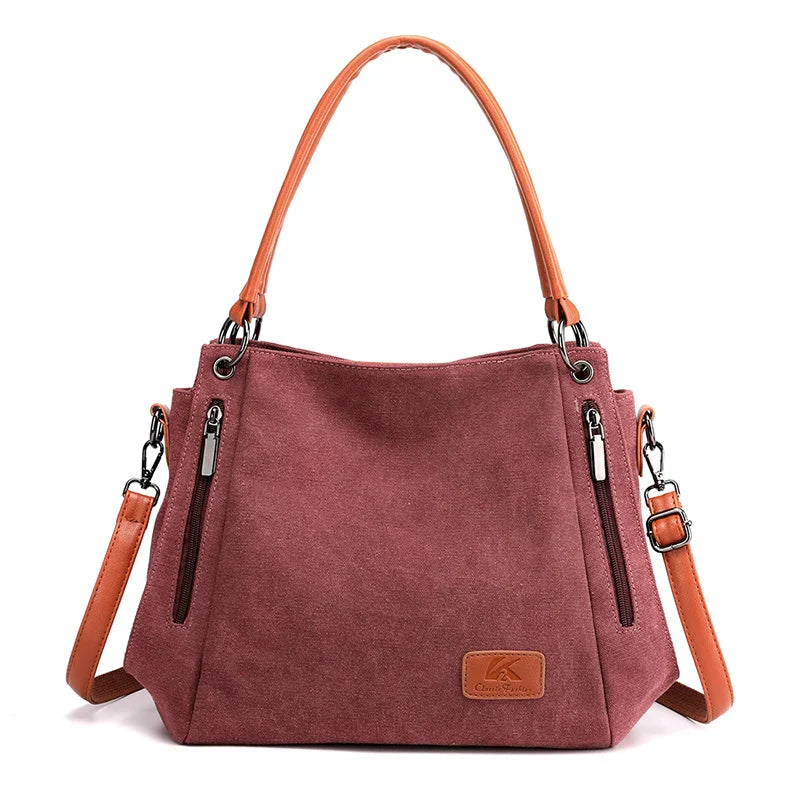 Amawinc Veyora Luxe Sac Tote en Toile Canvas Construction Premium Intérieur Spacieux Fermeture Éclair Port Polyvalent