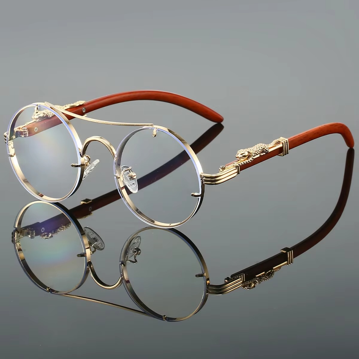 Lunettes De Soleil Rondes Vintage Avec Double Pont Unisexe Cadre Or Et Lentilles Rouges Amawinc