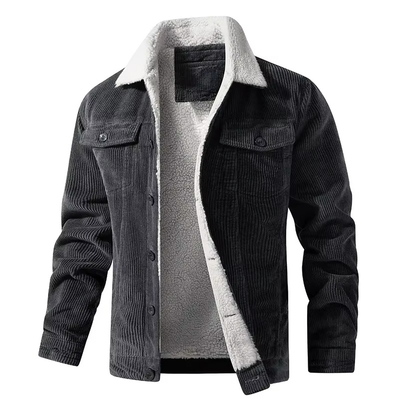 Veste Velours Cotele Bleu Marine Doublee De Polaire Hiver Pour Homme Style Utilitaire Decontracte Chaude