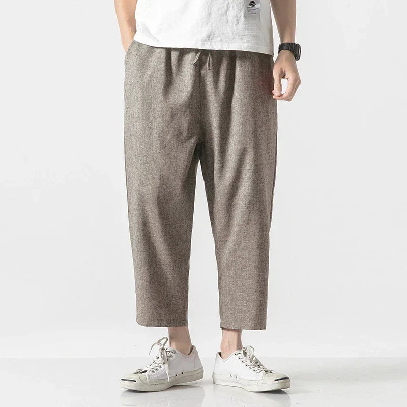 Pantalon Lin Halcy Décontracté En Mélange Lin Coton À Taille Élastique Et Coupe Loose Respirante Idéal Été