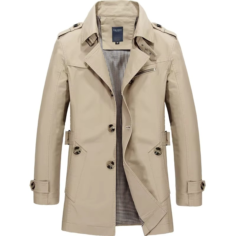 Trench Coat Classique Pour Homme À Simple Boutonnage Polyvalent Pour Bureau Et Toutes Saisons