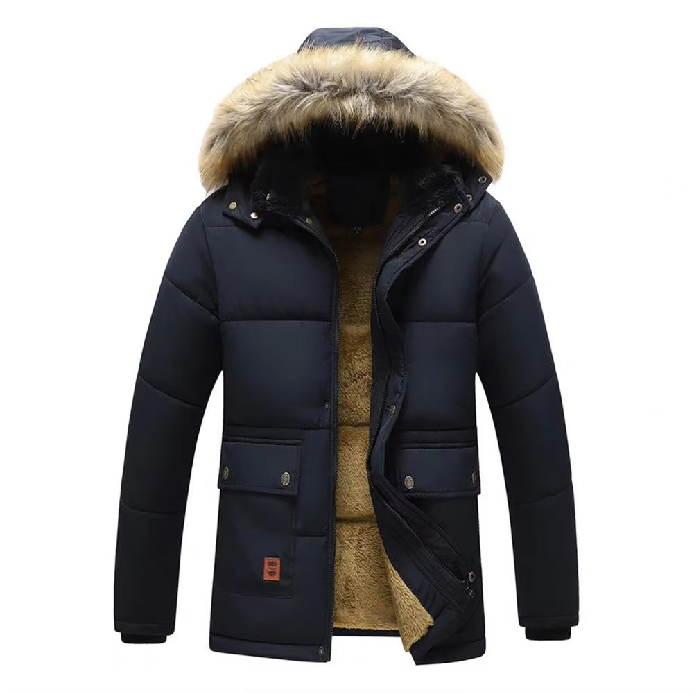 Parka Hiver Doublée Polaire Avec Capuche En Fourrure Pour Hommes Jusqu'à 5XL Chaud Et Isolant Manteau Extérieur
