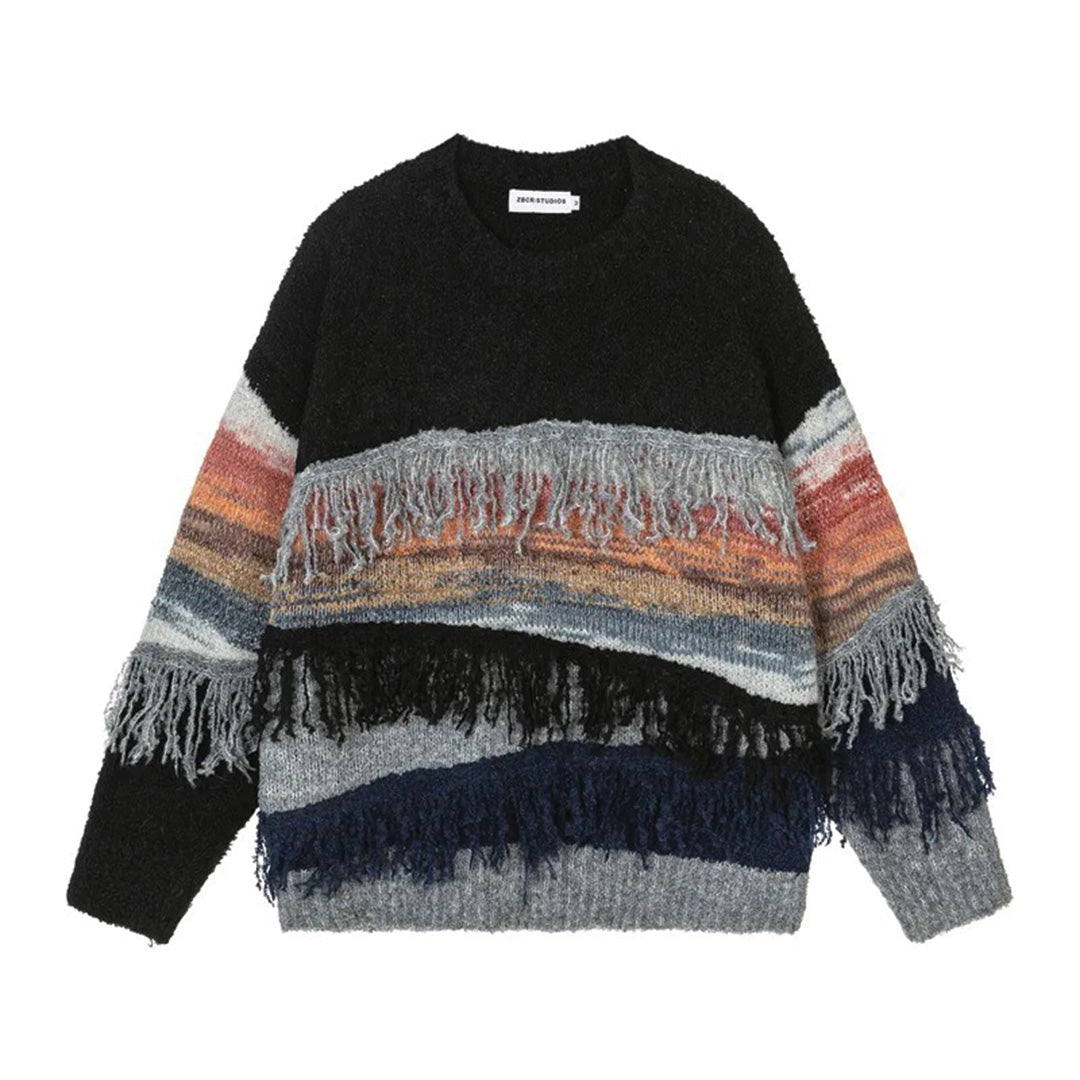 Pull Tricot Vintage En Coton Avec Dentelle Et Franges Superposées Pour Weekends Décontractés