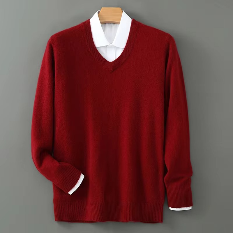 Amawinc Pull Homme Col V En Mélange Cachemire Chaud Coupe Décontractée Grandes Tailles Pour Hiver