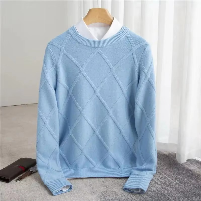 Amawinc Pull en Cachemire Classique pour Hommes Col Rond Chaud et Style Intemporel