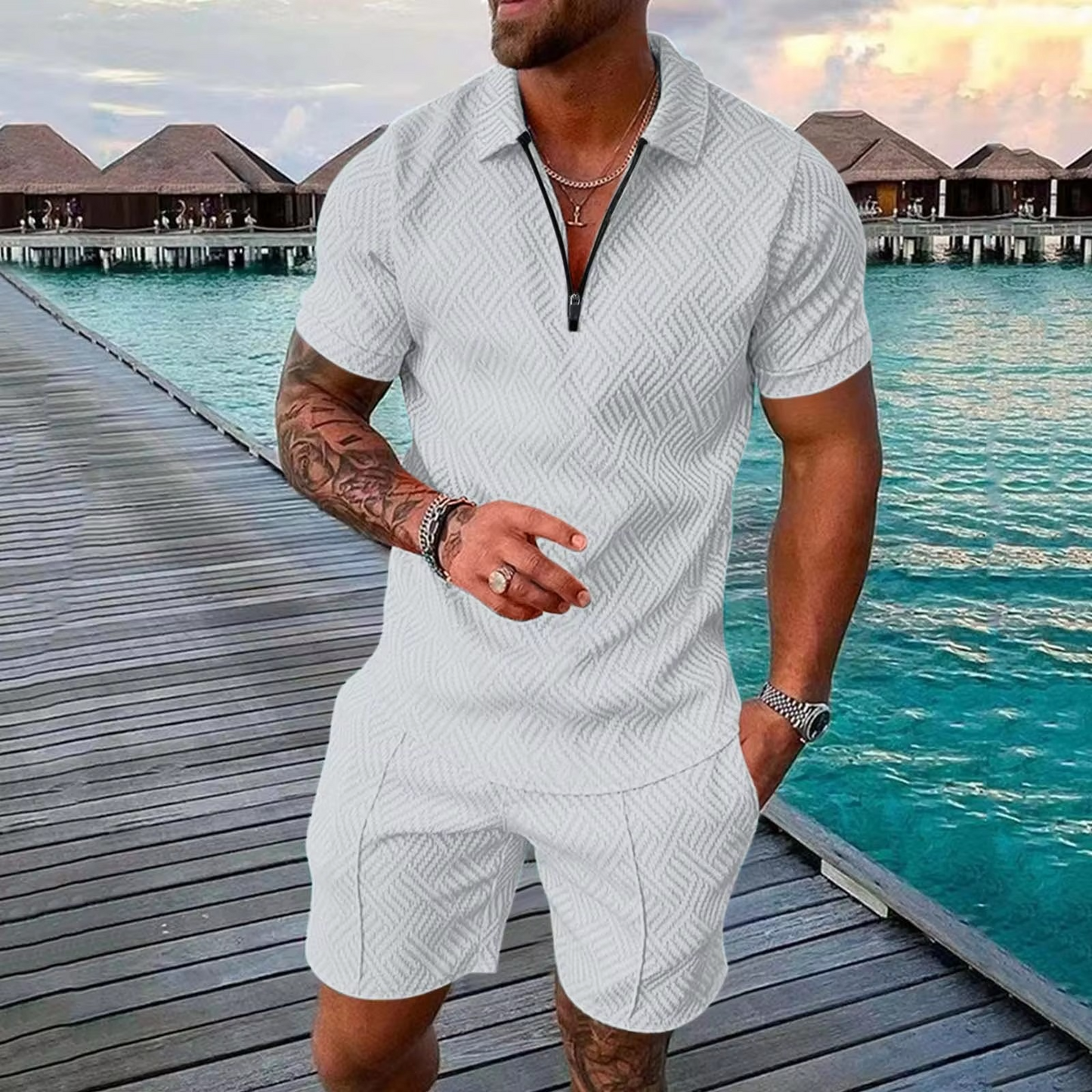 Amawinc Ensemble Polo Hawaïen Et Short Pour Homme Été Imprimé 3D Streetwear Moderne