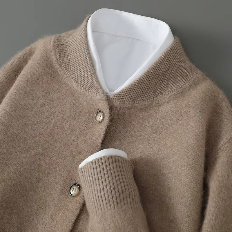 Cardigan Homme Col Montant En Cachemire De Visons Mélange Tricot Décontracté Style Business Moderne