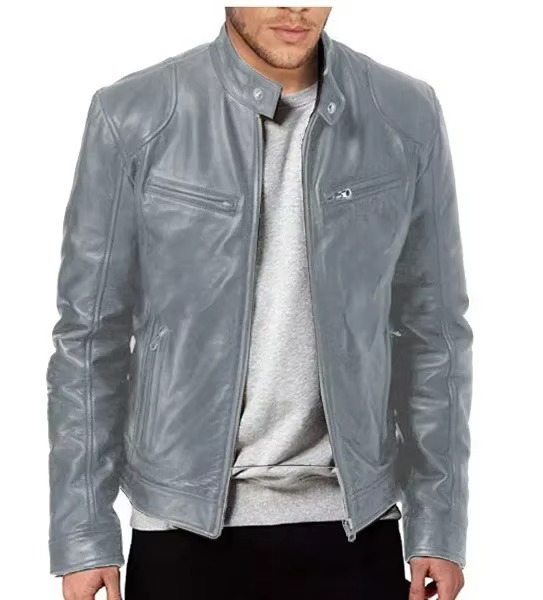 Veste Cuir PU Slim Fit Pour Homme Avec Col Debout Résistante Au Vent Style Moto Et Ville