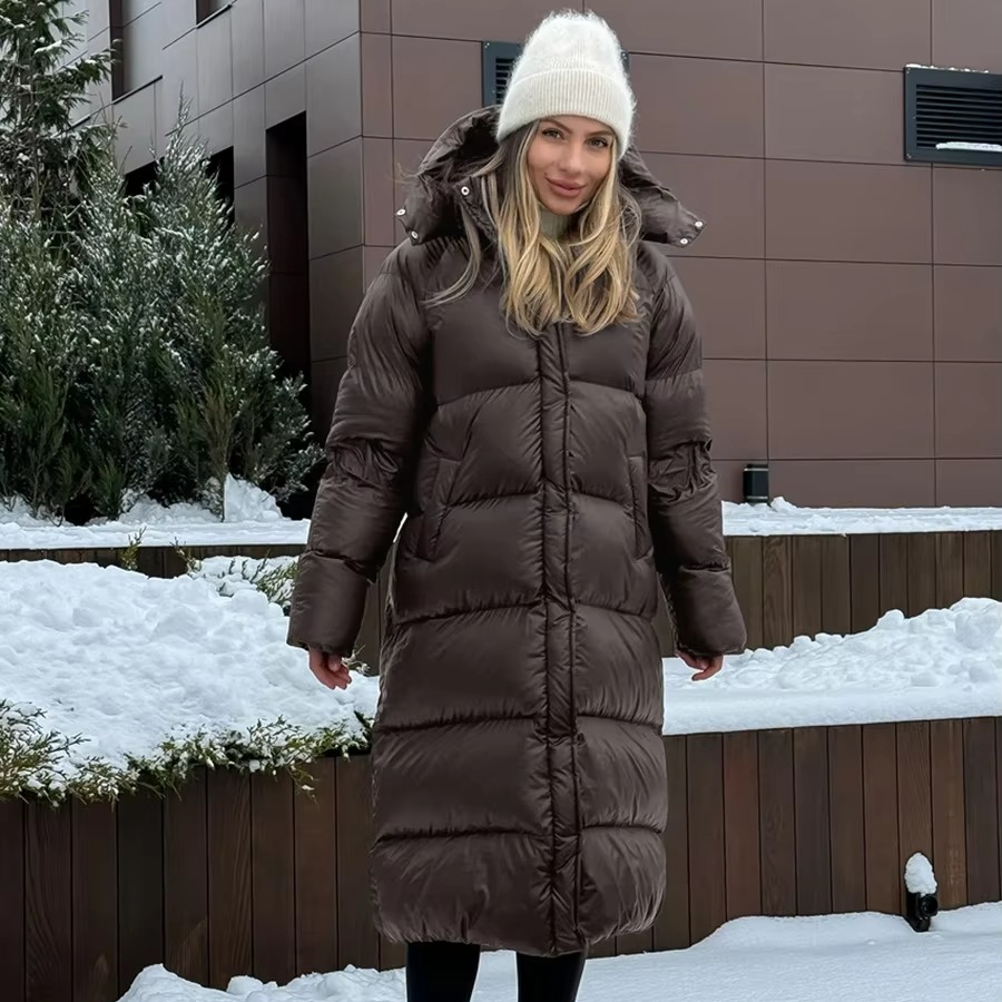 Doudoune Matelassée Longue À Capuche Pour Femmes Manteau D Hiver Épais Confortable