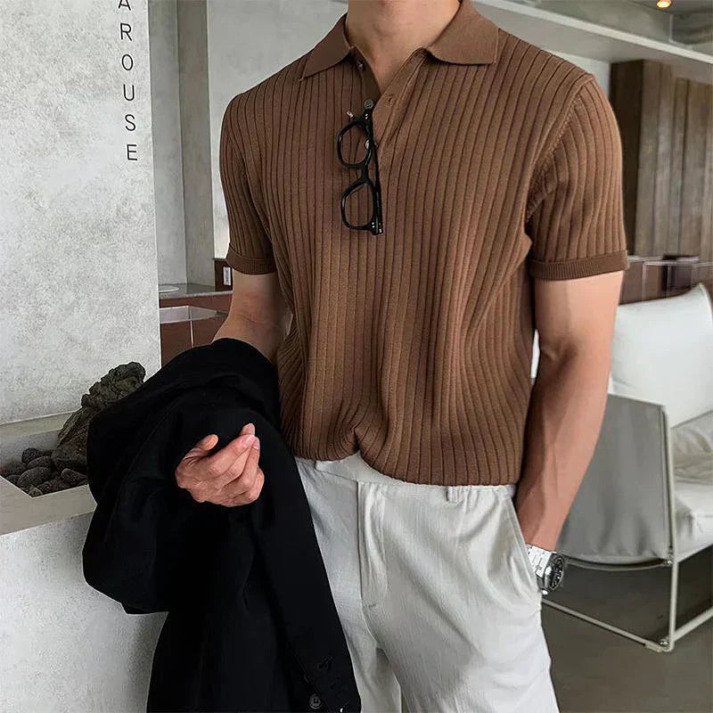 Polo Homme Slim Fit Respirant Avec Texture À Côtes Verticales À Manches Courtes Pour Tous Les Jours