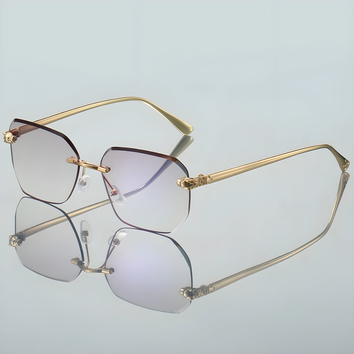 Lunettes Sans Monture Octogonales Gradient Anti Reflet UV400 Branches Dorées Légères