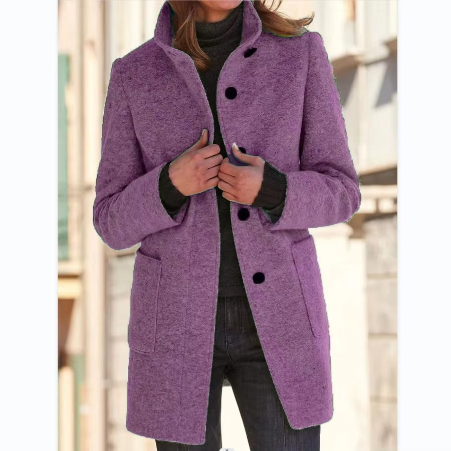 Veste Rétro En Mélange De Laine À Col Debout Pour Femmes Chaude Et Élégante Avec Charme Vintage