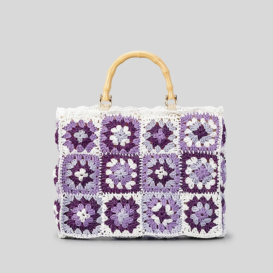Cabas Boho Mini Amawinc Éco Responsable En Matériaux Recyclés Pour Un Style Rustique Et Raffiné Avec Poignée En Bambou