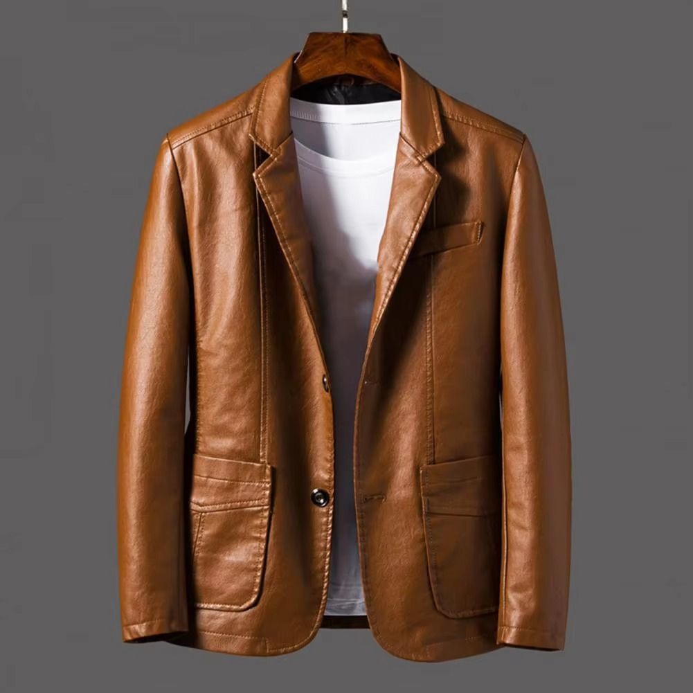 Veste Moto Vintage Pour Homme En Cuir PU Style Biker Classique Avec Poches À Boutons Pour Automne