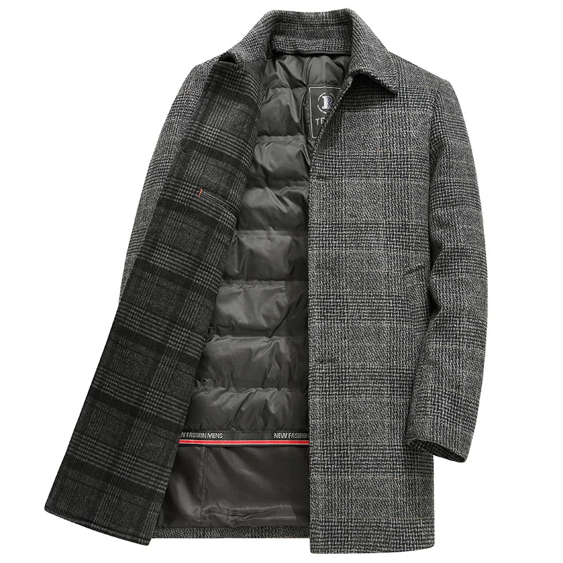 Amawinc Manteau Trench Martelli En Mélange Laine Gris À Carreaux Mi Long Pour Ville Élégante Et Sophistiquée