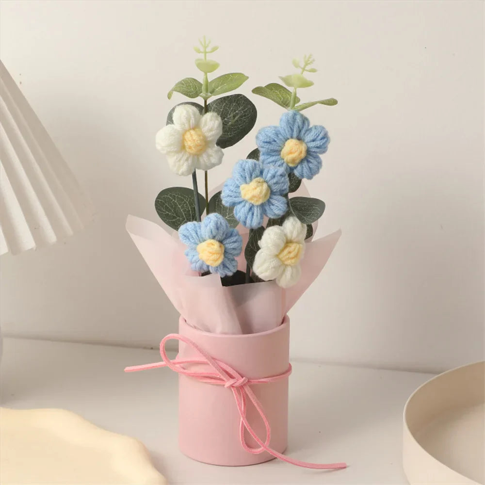 Bouquet De Fleurs Tricotées Velmora Fait Main Déco Cadeau Texture Ultra Douce Et Pelucheux